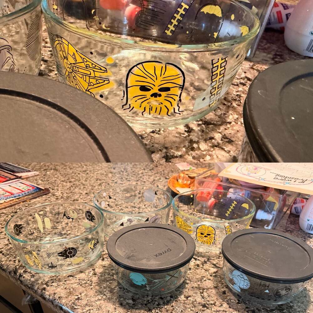 🔥Star Wars PYREX SET Special Edition Glass Storage Bowls with 2 Lids (5)